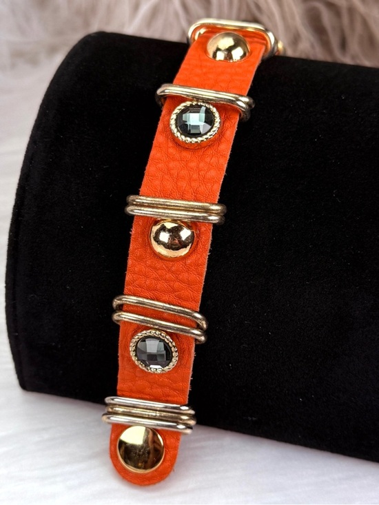 Burnt Orange Soft Leather Bracelet with Gold Accents main image 5